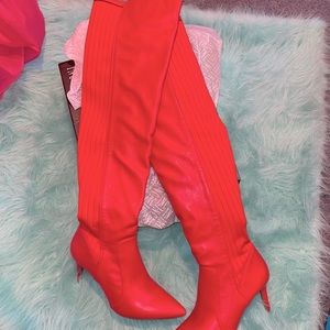 Women’s over the knee red vegan leather boots